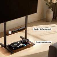 Pied Support TV Mobile avec Étagères – Écrans 40 à 86 Pouces, Roulettes, Hauteur Réglable, Charge 50 kg