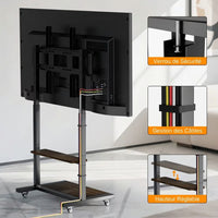 Pied Support TV Mobile avec Étagères – Écrans 40 à 86 Pouces, Roulettes, Hauteur Réglable, Charge 50 kg