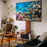 Support TV sur Pied Bois et Métal avec Étagère – Réglable 5 Hauteurs, TV 32-65", 40 kg, Passe-Câbles