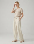 Pantalon Large Lin Tencel Femme — Taille Haute Élastique Palazzo Wide Leg — Été 2026 — Beige / Rose / Marine