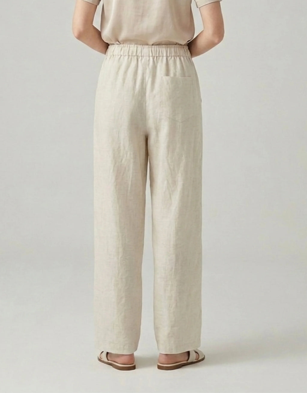 Pantalon Large Lin Tencel Femme — Taille Haute Élastique Palazzo Wide Leg — Été 2026 — Beige / Rose / Marine