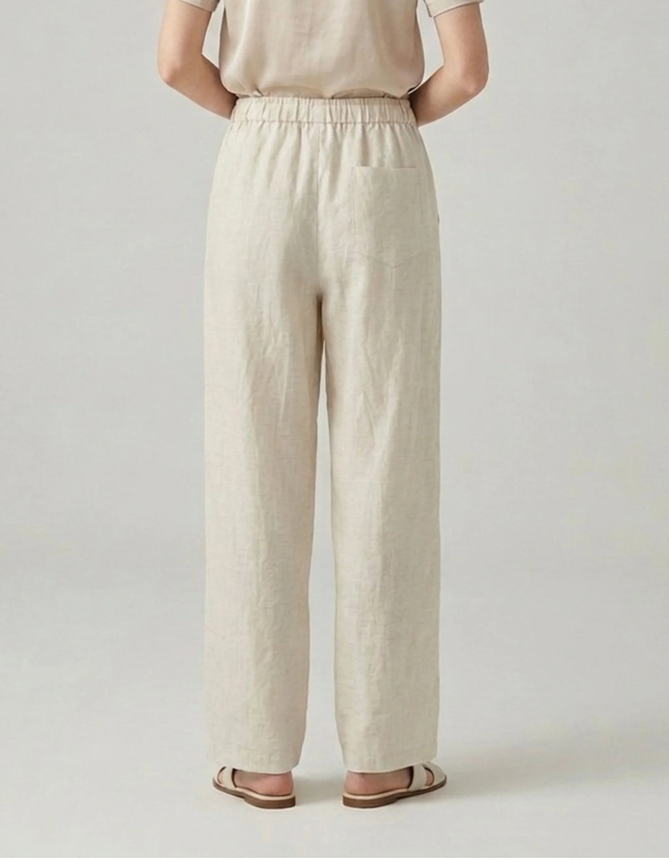 Pantalon Large Lin Tencel Femme — Taille Haute Élastique Palazzo Wide Leg — Été 2026 — Beige / Rose / Marine