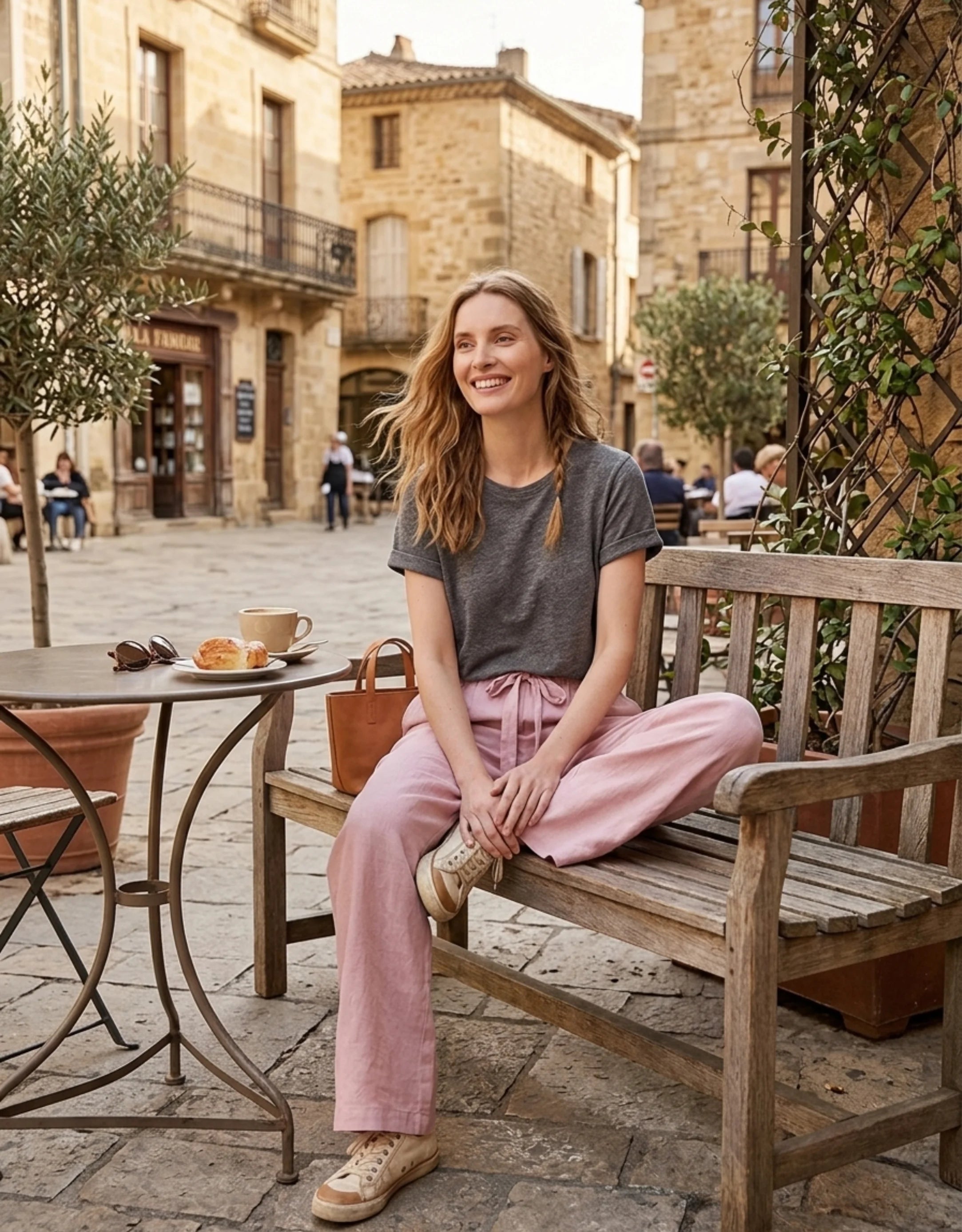 Pantalon Large Lin Tencel Femme — Taille Haute Élastique Palazzo Wide Leg — Été 2026 — Beige / Rose / Marine