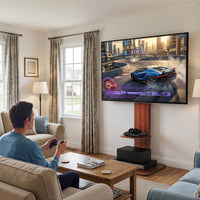 Support TV sur Pied Bois et Métal avec Étagère – Réglable 5 Hauteurs, TV 32-65", 40 kg, Passe-Câbles