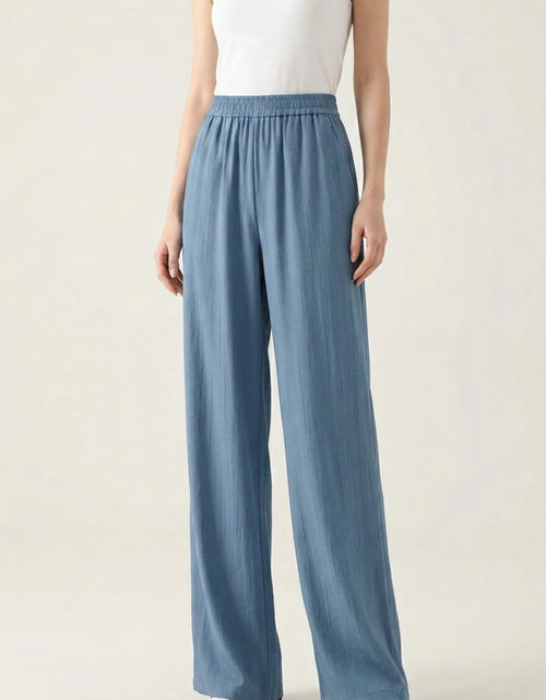 Pantalon Large Ice Silk Femme Taille Haute Élastique — Wide Leg Straight Fluide Été 2026 — Noir / Gris / Bleu