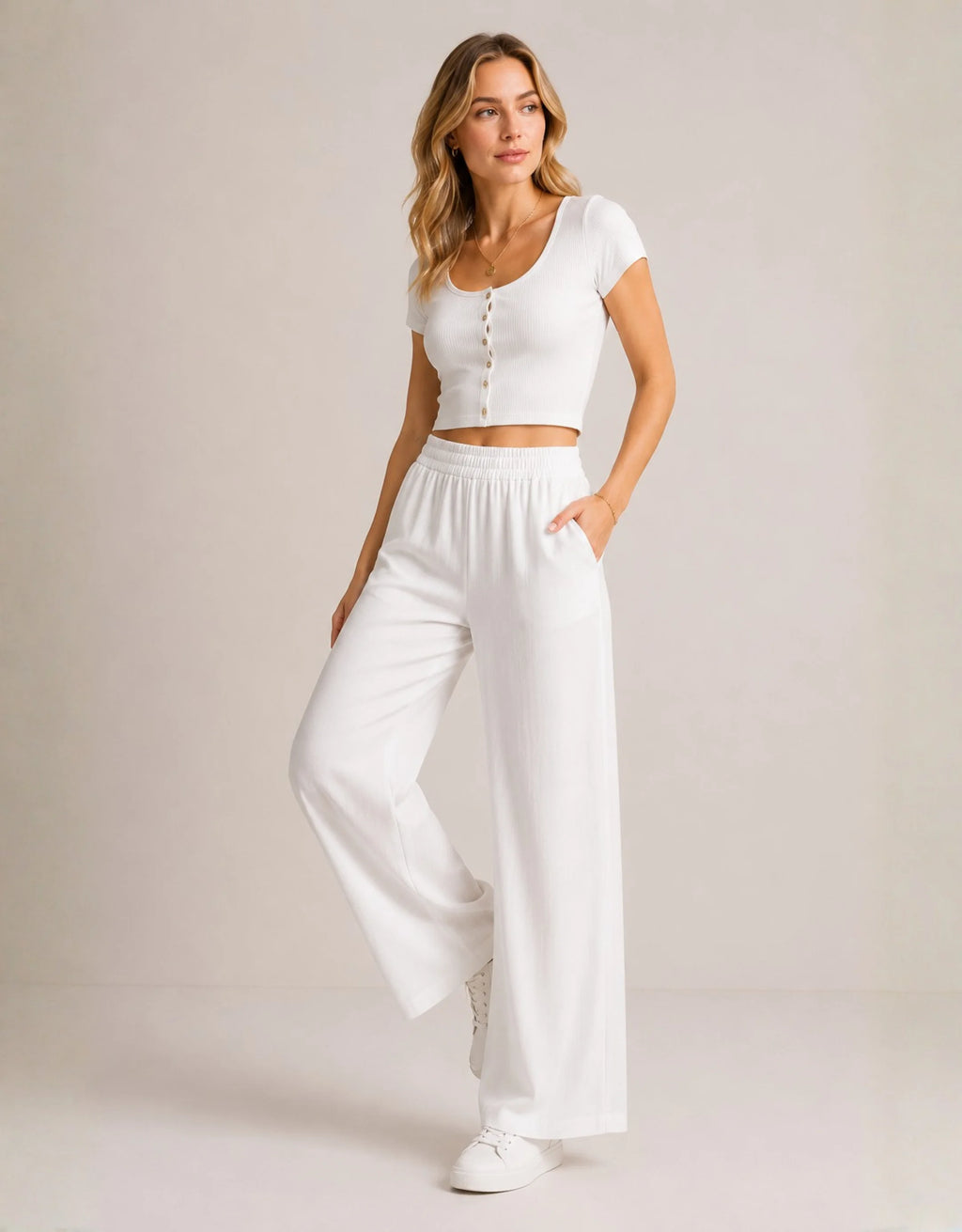 Pantalon Large Ice Silk Femme Taille Haute Élastique — Wide Leg Straight Fluide Été 2026 — Noir / Gris / Bleu