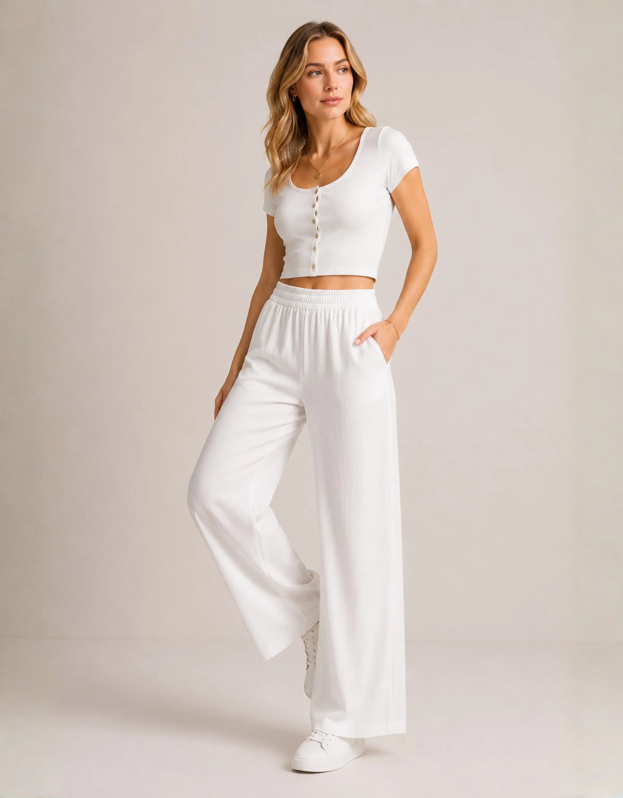 Pantalon Large Ice Silk Femme Taille Haute Élastique — Wide Leg Straight Fluide Été 2026 — Noir / Gris / Bleu