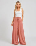 Pantalon Large Palazzo Femme Taille Haute Élastique — Wide Leg Fluide Été 2026 — Blanc / Marine / Vert / Bleu / Rose