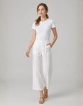 Pantalon Large Tencel Lin Femme Taille Haute — Coupe Droite 7/8 Cropped Été 2026 — Blanc / Lin Naturel