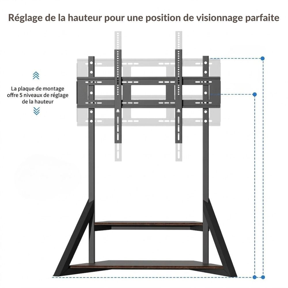 Support TV sur Pied 40-75" – Roulettes Amovibles, Hauteur Réglable, Charge 80 kg, Écran 40 à 75 Pouces
