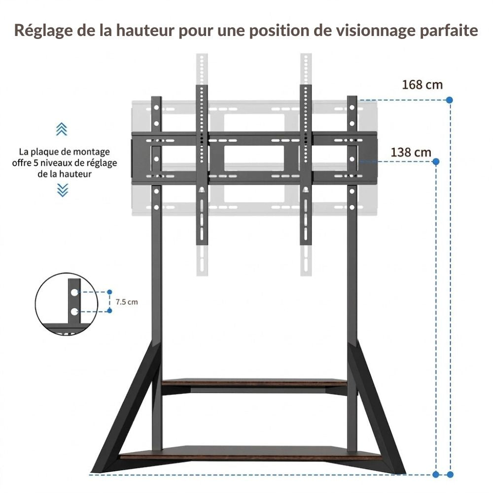 Support TV sur Pied à Roulettes 65-100" – Hauteur Réglable, Charge 100 kg, Écran 65 à 100 Pouces