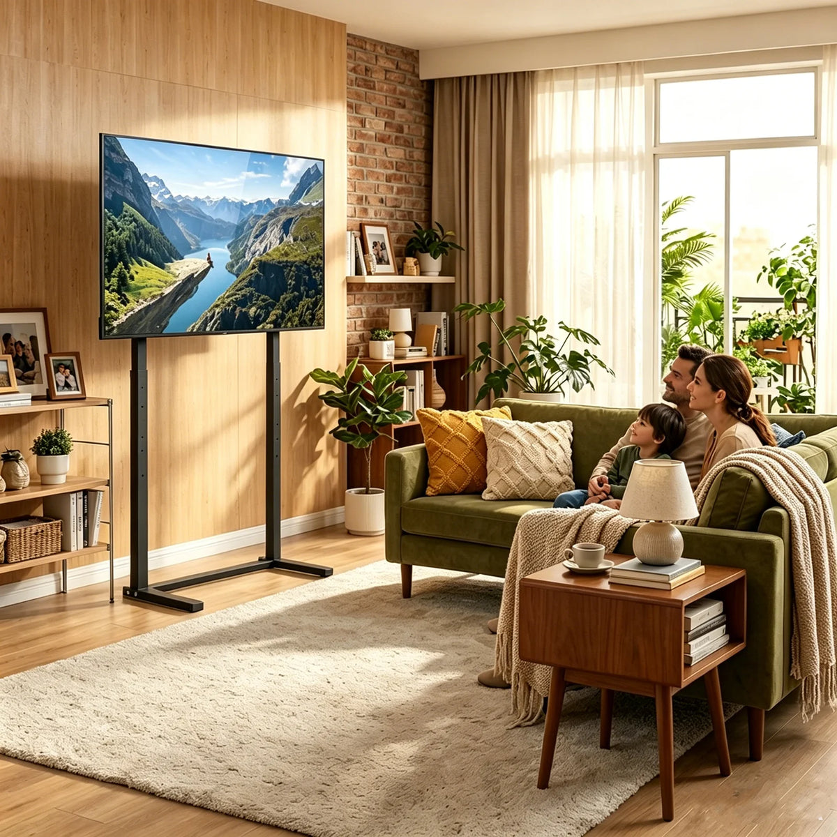Support TV sur Pied Métal Design Minimaliste – 32 à 100 Pouces, Hauteur Réglable 120-150 cm, Charge 40kg