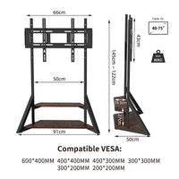 Support TV sur Pied 40-75" – Roulettes Amovibles, Hauteur Réglable, Charge 80 kg, Écran 40 à 75 Pouces