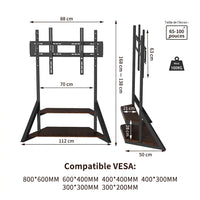 Support TV sur Pied à Roulettes 65-100" – Hauteur Réglable, Charge 100 kg, Écran 65 à 100 Pouces