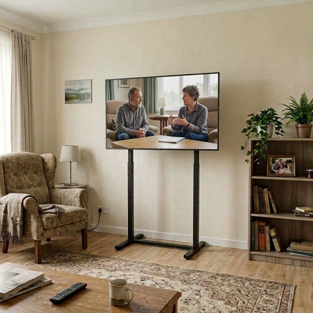 Support TV sur Pied Métal Design Minimaliste – 32 à 100 Pouces, Hauteur Réglable 120-150 cm, Charge 40kg