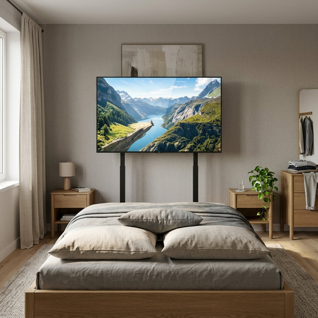 Support TV sur Pied Métal Design Minimaliste – 32 à 100 Pouces, Hauteur Réglable 120-150 cm, Charge 40kg