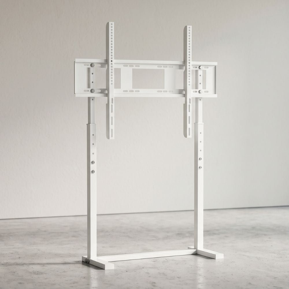 Support TV sur Pied Métal Design Minimaliste – 32 à 100 Pouces, Hauteur Réglable 120-150 cm, Charge 40kg