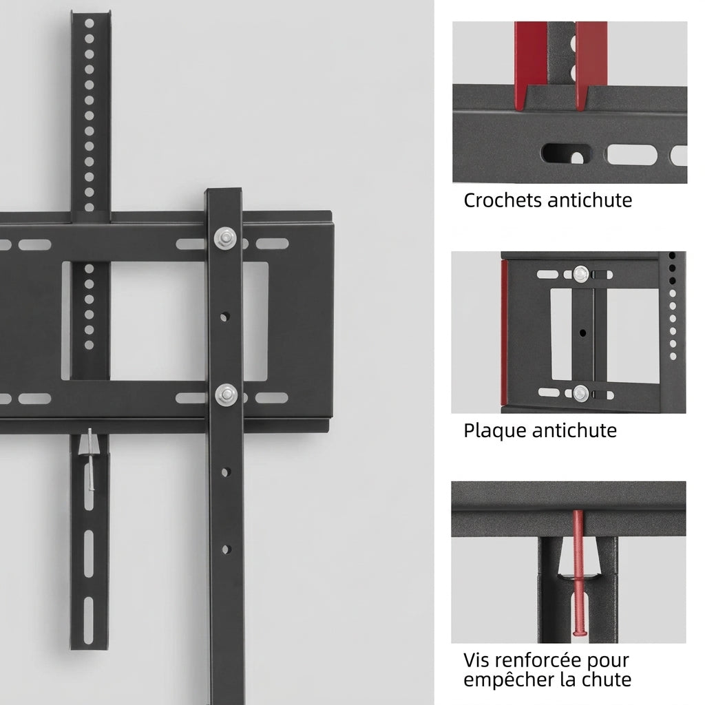 Support TV sur Pied Métal Design Minimaliste – 32 à 100 Pouces, Hauteur Réglable 120-150 cm, Charge 40kg