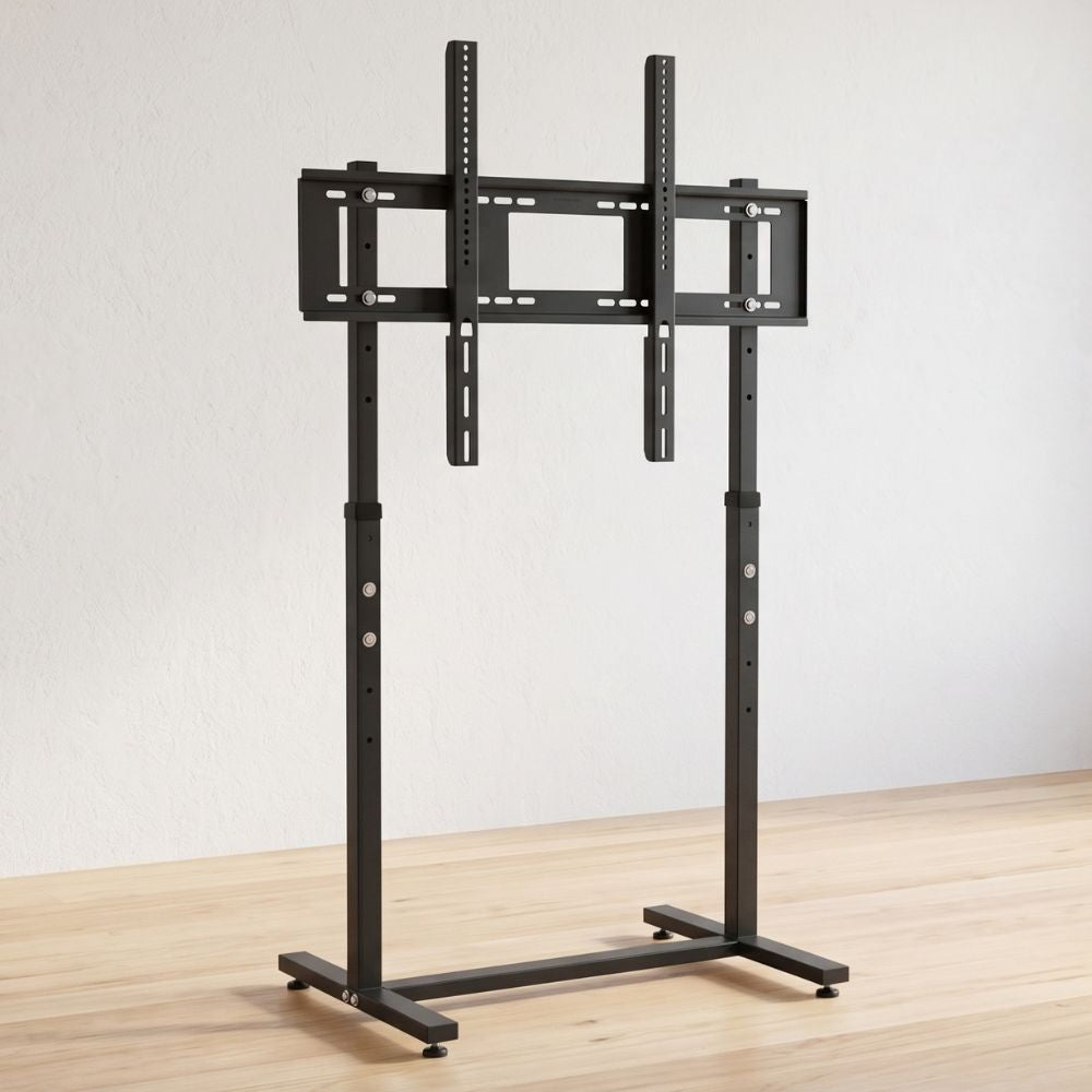 Support TV sur Pied Métal Design Minimaliste – 32 à 100 Pouces, Hauteur Réglable 120-150 cm, Charge 40kg