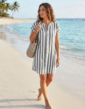Robe Chemise Femme Rayée Col Mao Été Chic et Décontractée Galagga