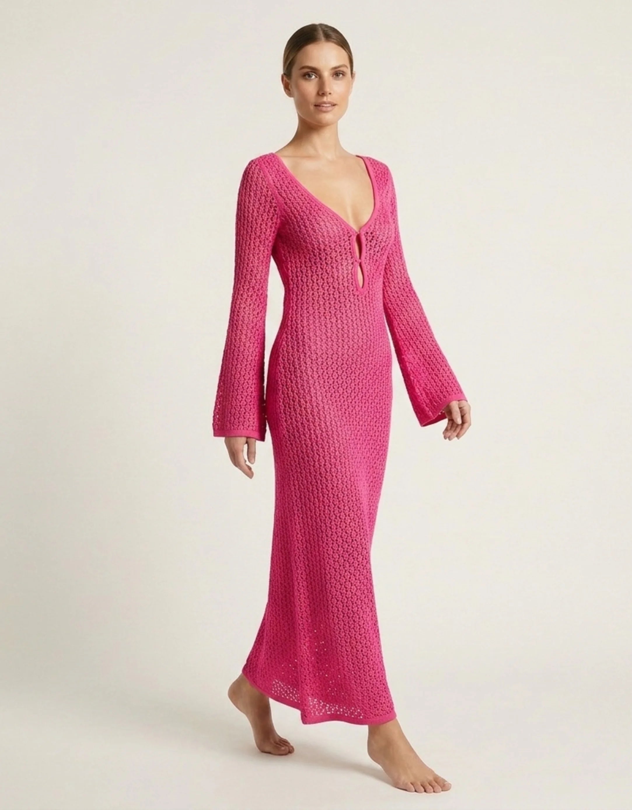 Robe de Plage Longue en Maille Femme Transparente Chic Galagga