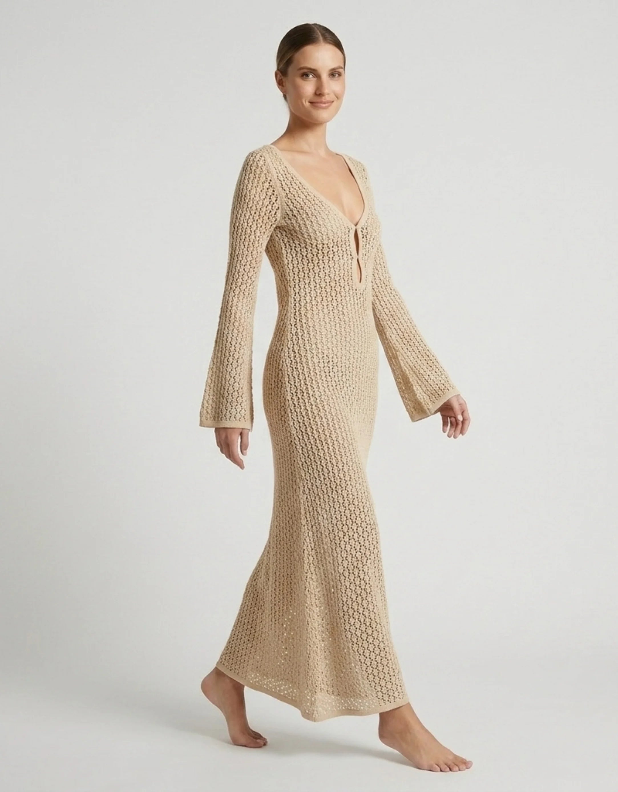 Robe de Plage Longue en Maille Femme Transparente Chic Galagga