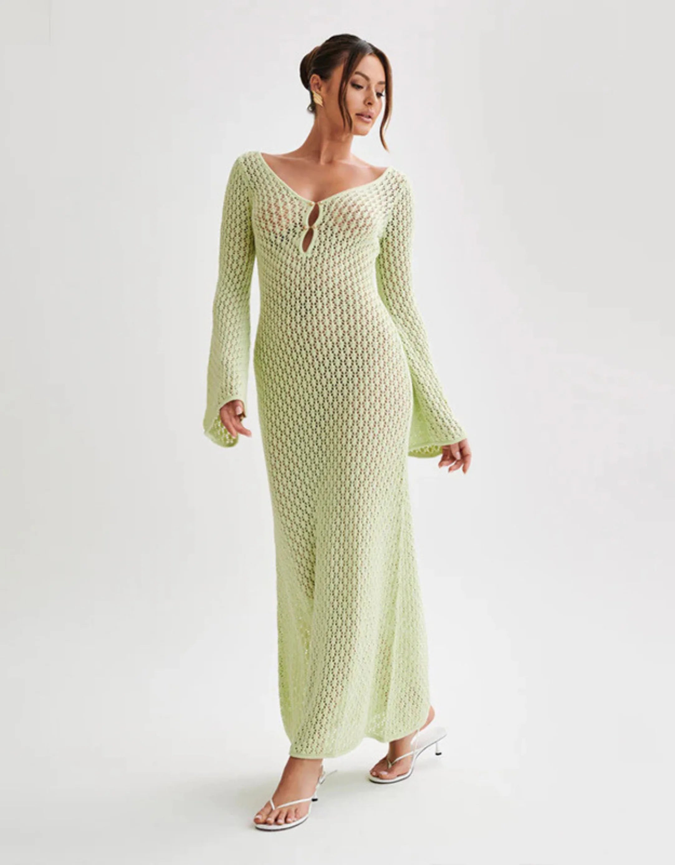 Robe de Plage Longue en Maille Femme Transparente Chic Galagga