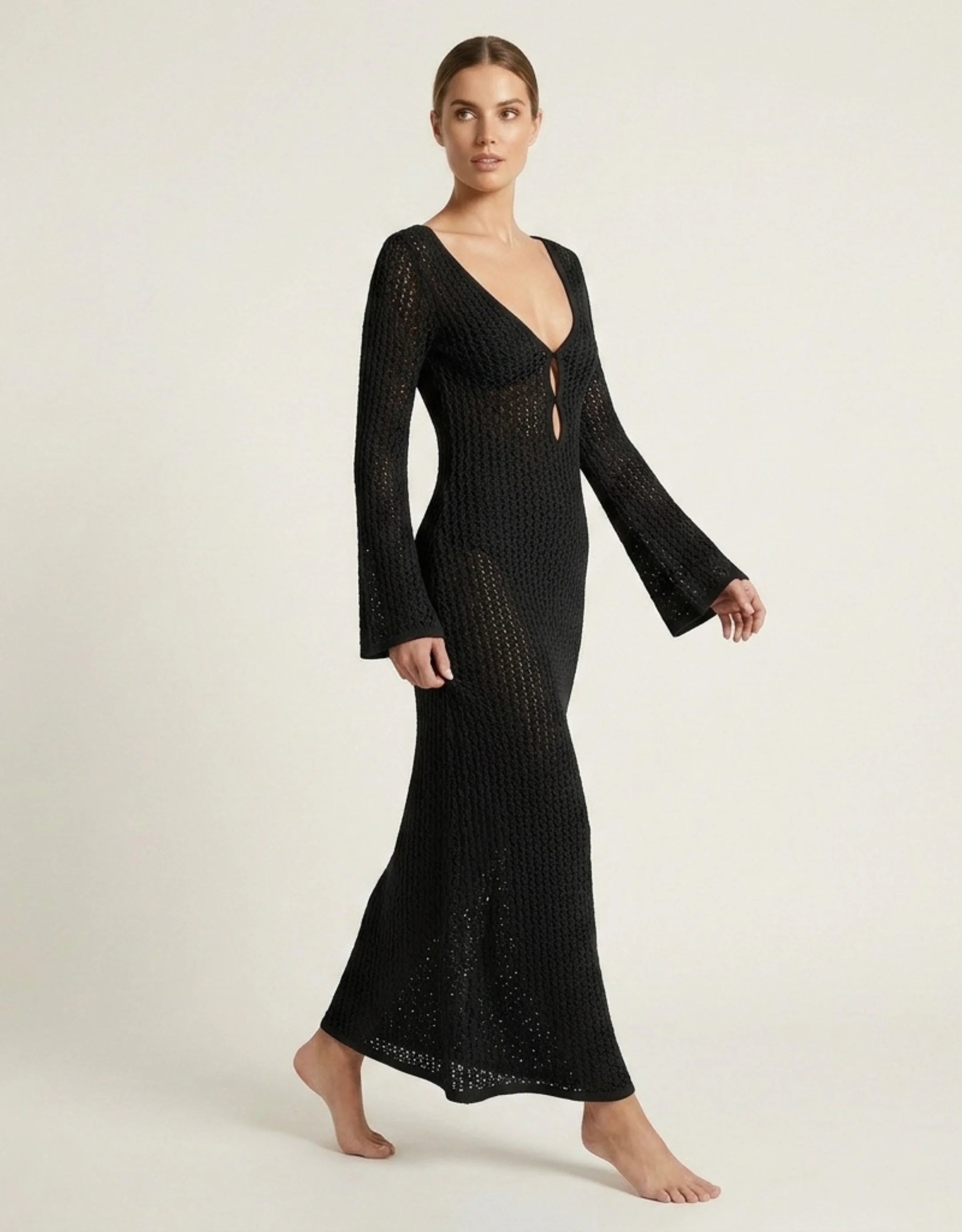 Robe de Plage Longue en Maille Femme Transparente Chic Galagga