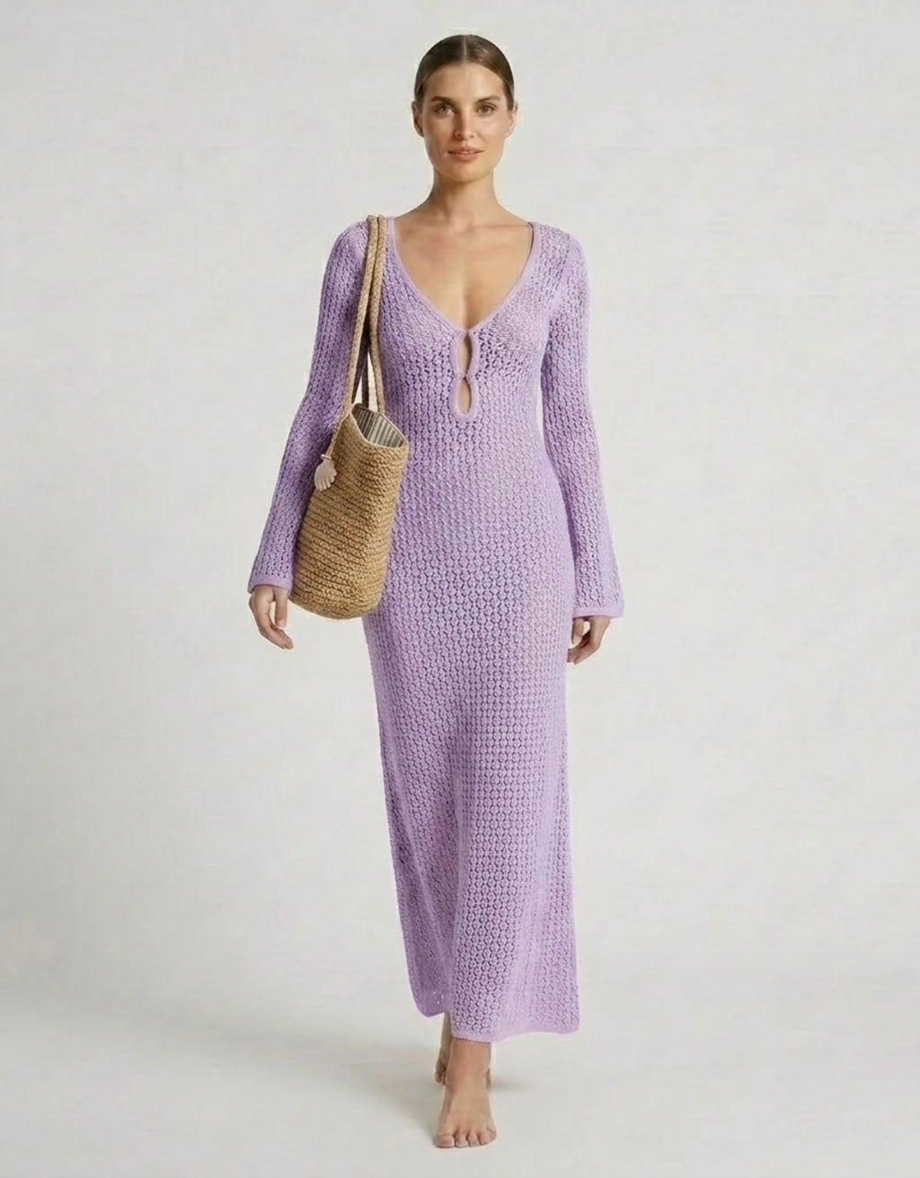 Robe de Plage Longue en Maille Femme Transparente Chic Galagga
