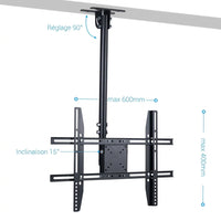 Support TV Plafond Orientable et Inclinable – 26 à 65 Pouces, Hauteur Réglable 57-97 cm, 30 kg